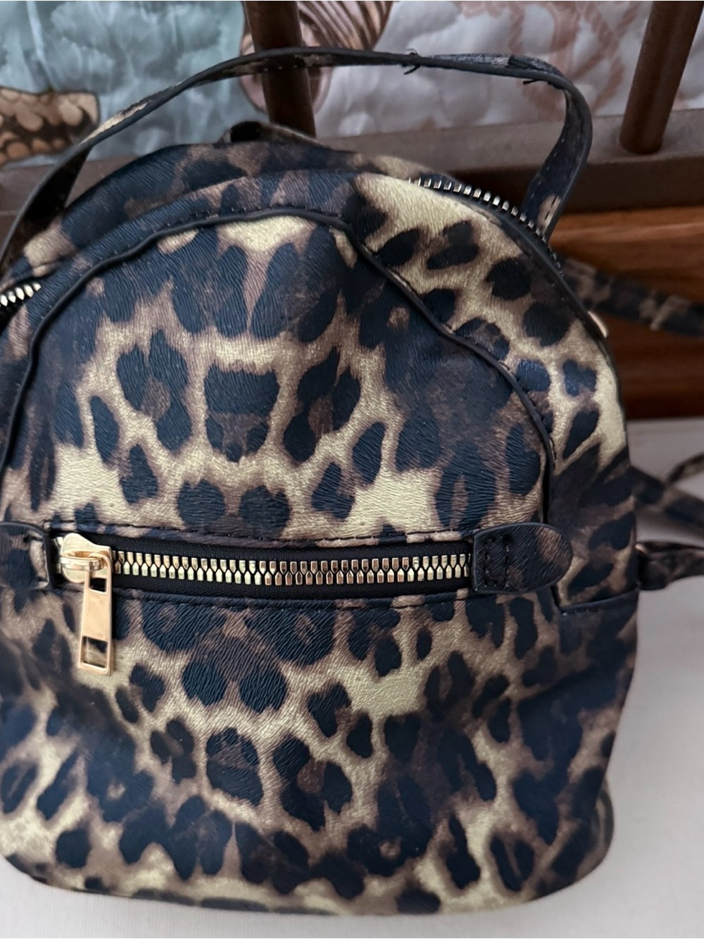 Leopard Print Mini Backpack - Brown & Black